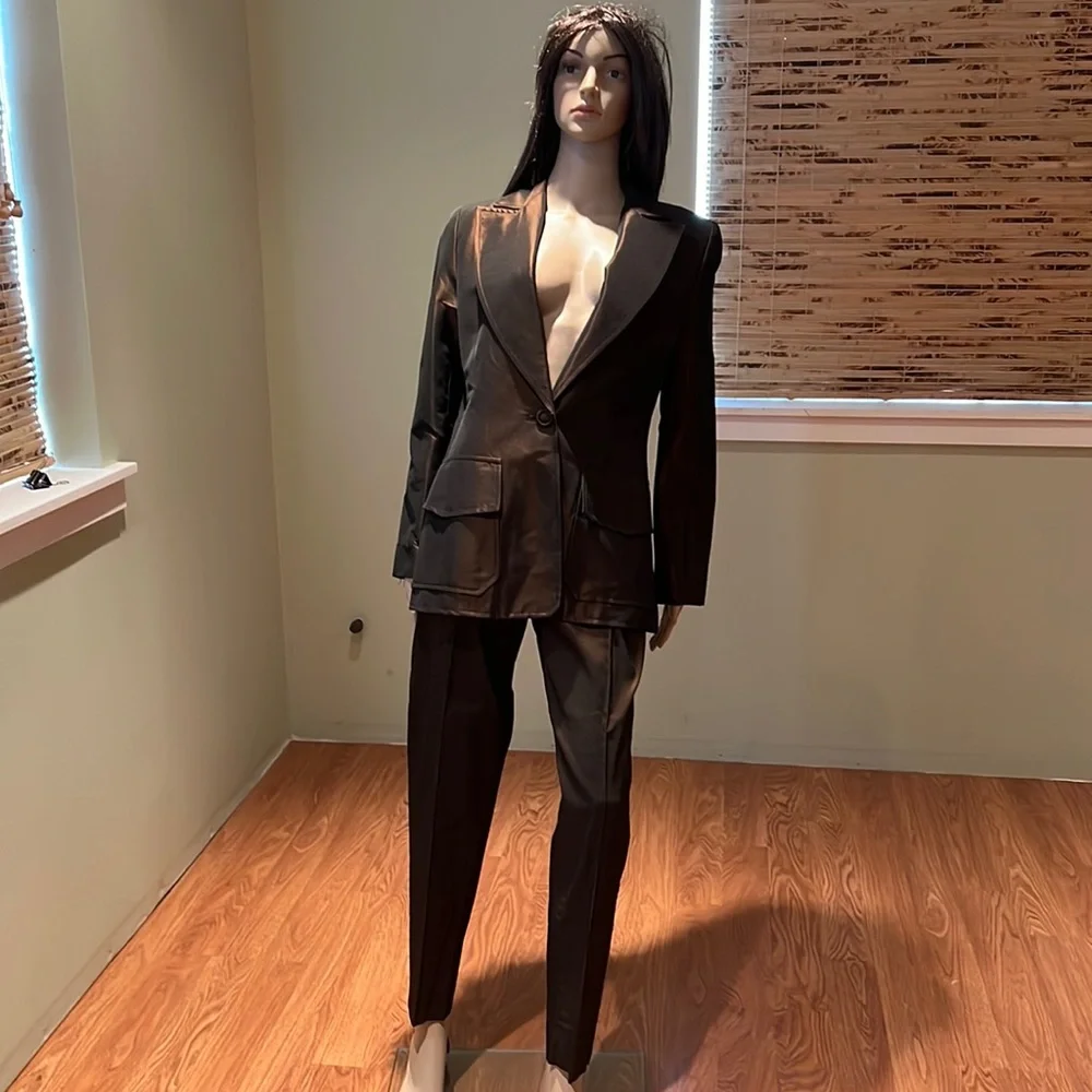 Bestini Paris Two Piece Blazer And Pant Set In Brown Copper Iridescent Size M/L - Picture 1 of 12